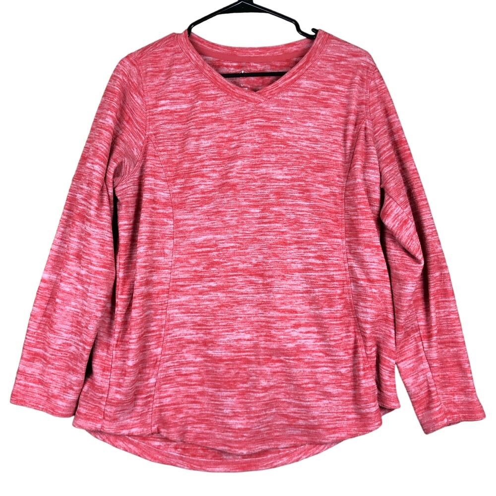 St Johns Bay Active Womens Sweater Red Pink V Neck Soft Heathered Casual Large